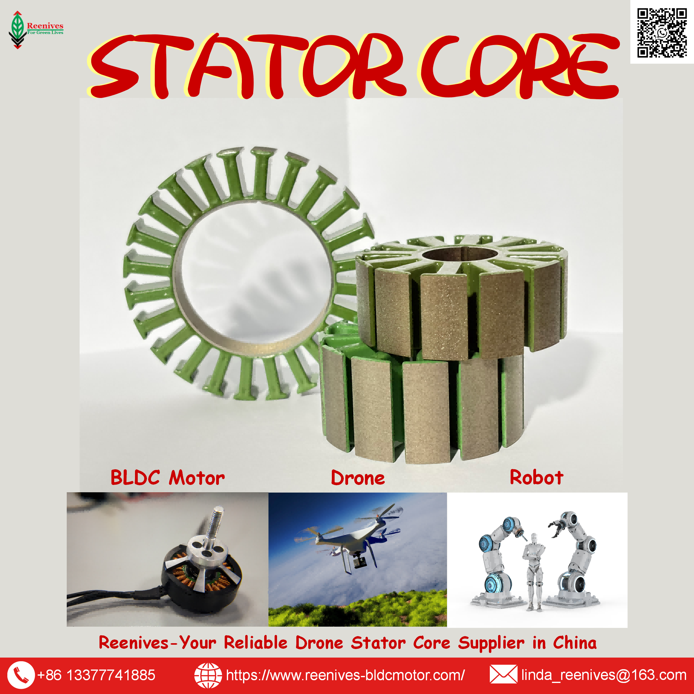 Precision synchronous motor stators for servo & UAV. Low loss, epoxy coating. Reenives global source.